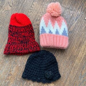 Cozy Kids Knit Hat Set - Red, Pink, and Black